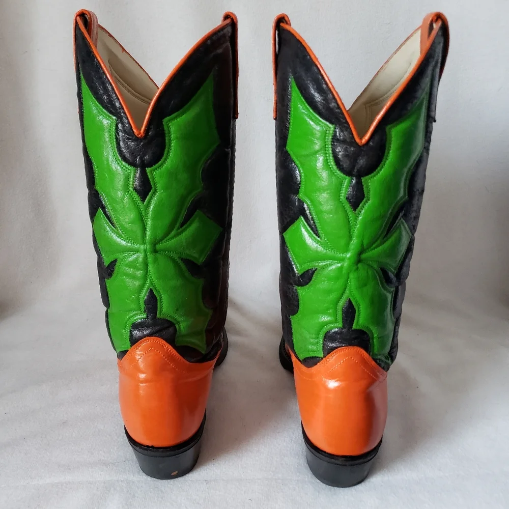 ❌SOLD❌Custom Jackolantern Vintage ACME Western Boots Pumpkin Cowboy Boots - Picture 4 of 14